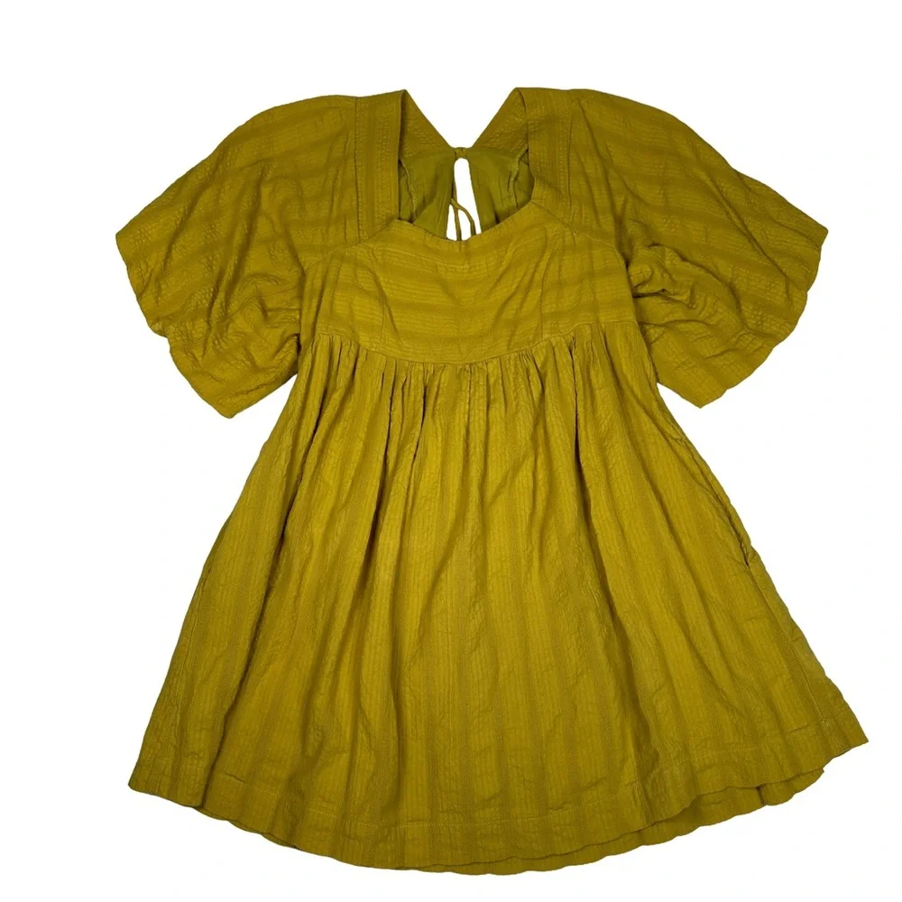 Free people Olive Green Gigi blouse square‎ neck puff sleeve